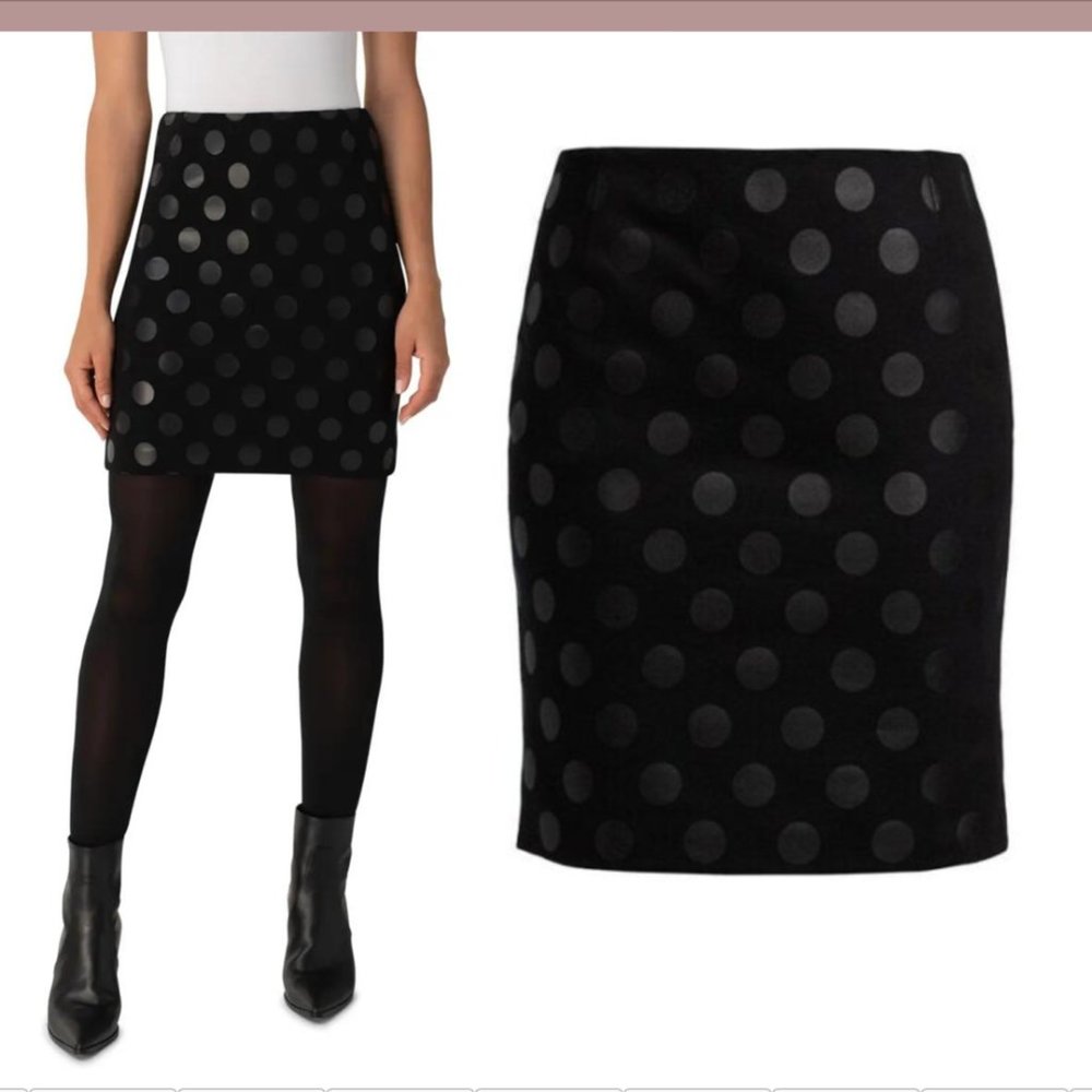 NEW Akris Punto [ 14 US ] Lacquered Polka Dot Mini Skirt in Black‎ #Q284